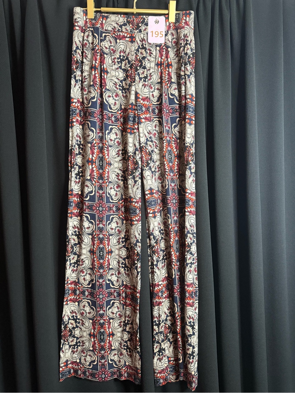 Truth Wide-Leg Palazzo Pants in Navy, Cream & Red Tile Print
